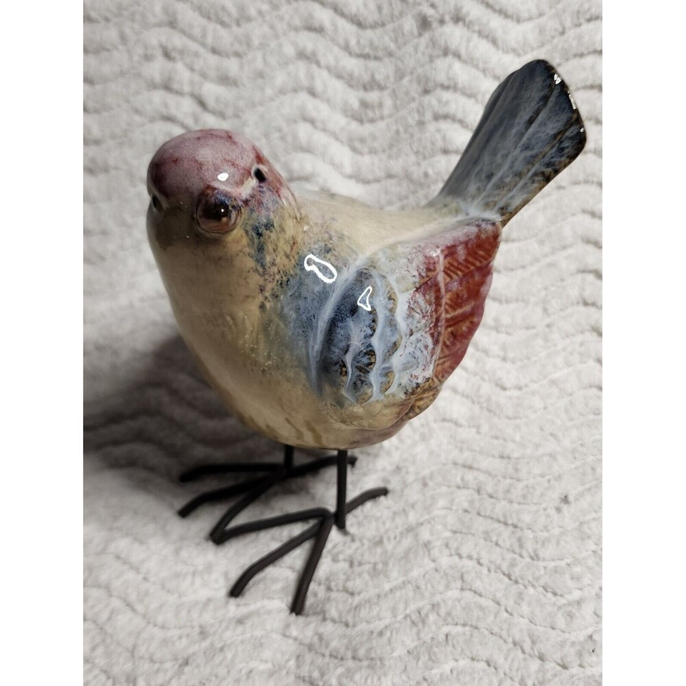 🐦 BIRD LOVERS BEAUTY Ceramic HighGlaze MetalLegs PrettyBird 6" Figurine EuC